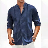 Wiaofellas Casual Long Sleeve Button Stand Collar Men Shirts New Autumn Leisure Loose Pure Color Shirt Tops For Mens Vintage Shirt Cardigan