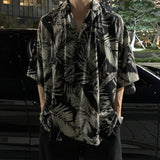 Wiaofellas Summer Short-sleeved Shirt Men Fashion Casual Oversized Printed Shirt Men Korean Loose Ice Silk Shirts Mens Hawaiian Shirt M-2XL