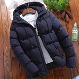 Wiaofellas Solid Color Zipper Warm Korean Style Fitness Fashion Men's Coat Cotton Winter Men New Thick Winter Men Casual Parkas Hoodie