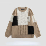 Wiaofellas Men's Knit Sweater Hip Hop Streetwear Colorblock Patchwork Knit Pullover Harajuku Casual Fall Sweater