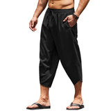 Wiaofellas Men's Cotton and Linen Solid Color Loose Drawstring Summer Thin Section Nine-point Pencil Pants Casual Shorts Men's Clothing