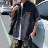 Wiaofellas Retro Denim Short Sleeve Shirt Men's Summer Half Sleeve Coat Thin Ruffian Handsome Trend Camisa Shirts Streetwear