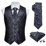 Wiaofellas 4PC Mens Extra Silk Vest Party Wedding Gold Paisley Solid Floral Waistcoat Vest Pocket Square Tie Suit Set Barry.Wang BM-2017