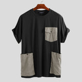 Wiaofellas Summer Men T Shirt Pockets Solid Casual Short Sleeve Tees Men Streetwear Camisetas Hombre Loose Couple T-shirts 5XL