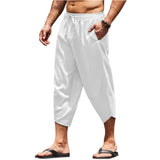 Wiaofellas Men's Cotton and Linen Solid Color Loose Drawstring Summer Thin Section Nine-point Pencil Pants Casual Shorts Men's Clothing