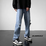 Wiaofellas Brown Blue Black Baggy Jeans Men Fashion Casual Straight Jeans Men Streetwear Loose Hip-hop Holes Denim Pants Mens Trousers