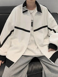 [Two-piece Set] Color-blocking Jacket + Gray Sweatpants Men's Spring Autumn Hong Kong Style Trend Loose Student Casual Sets