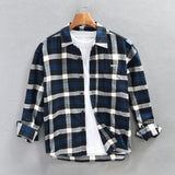 Wiaofellas Z211 Plaid Vintage Shirt Long Sleeve 100% Cotton High Quality Men Business Casual Classical Blouse Soft Comfortable Premium Tops