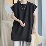 Wiaofellas New Solid Sleeveless Tank Tops Baggy Korean Style Summer Man Round Neck Jerkin Street Y2k Tops Vest Brand Clothes
