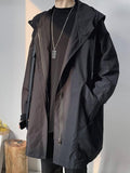 Wiaofellas Windbreaker Men's Mid-length Spring Autumn Trench Coat Hooded Jacket Korean Trend Handsome Preppy Cape Cloak Punk Streetwear