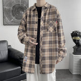 Wiaofellas Harajuku Plaid Shirt Men Hip Hop Flannel Checked Over Size Shirt High Quality Spring New Oversize Streetwear Green Retro Blouses