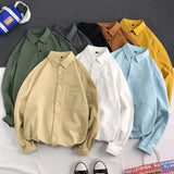 Wiaofellas Men's Shirt Cotton Long Sleeve Solid Color Men Casual Cargo Shirts Spring Autumn Japanese Style Streetwear Mens Tops