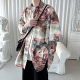 Wiaofellas Summer Short Sleeve Shirt Men Fashion Oversized Ice Silk Shirt Men Streetwear Loose Print Ice Silk Shirts Mens Hawaiian Shirt