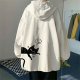 Wiaofellas Cool Zip Up Cat Print Jacket Boy Autumn Hoodie Casual Long Sleeve Loose Harajuku High Street Tops Streetwear Men Punk Clothes