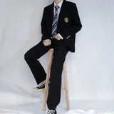 Wiaofellas Men's Korean Loose Casual Pants College Style Handsome Uniform Suit Pants Black Color Baggy Homme Trousers Plus Size S-5XL