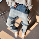 Wiaofellas Autumn Blue Baggy Jeans Men Fashion Casual Straight Jeans Streetwear Men Korean Style Loose Wide Legs Denim Pants Mens Trousers