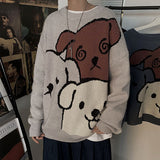 Wiaofellas Cartoon Bear Sweater Men's Winter Men's Women's Fashion Long-sleeved Knitted Pullover Sweater Oversized 2023 Cotton Coat New