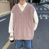 Wiaofellas Sweater Vest Men Solid Spring Korean Style Loose Handsome Sleeveless Fashion Trendy Harajuku Leisure Daily Streetwear Classic