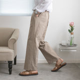 Wiaofellas Summer Linen Pants Men Fashion Oversized Wide Leg Pants Men Streetwear Korean Loose Straight Pants Mens Khaki Black Trousers