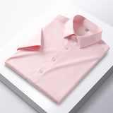 Wiaofellas 6XL Large Solid Men's Short Sleeve Shirt Summer New Ice Silk Non iron Luxury Long Sleeve Business Casual Fit Wrinkle Proof