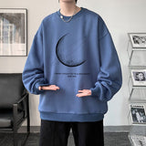 Wiaofellas Winter Warm Sweatshirts New Men Simple Stroke Moon Graphic Pullovers Oversized Korean Style Man Letter Print O Neck Tops