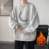 Wiaofellas Winter Warm Sweatshirts New Men Simple Stroke Moon Graphic Pullovers Oversized Korean Style Man Letter Print O Neck Tops