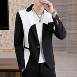 Wiaofellas Men Casual Blazer Stitching Color Business Slim Fit Suit Coat High Quality Long Sleeve Male Formal Single Buckle Suit Jacket