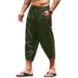 Wiaofellas Men's Cotton and Linen Solid Color Loose Drawstring Summer Thin Section Nine-point Pencil Pants Casual Shorts Men's Clothing