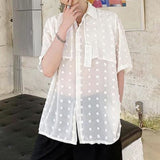 Wiaofellas Trendy Sexy See-through Mesh Shirts LGBT Men's Summer Thin Section Polka Dot Short-sleeved Tees Shirt Niche Men Clothing Blouse