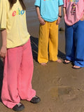 Wiaofellas American Spring/Summer Colorful Wide Leg Jeans for Men Pink Blue Loose Straight Leg Casual Pants for Men Women streetwear