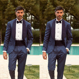 Wiaofellas Men's Suit 2 Pieces Blazer Pants One Button Wide Satin Lapel Pinstripes Formal Business Slim Formal Wedding Groom Costume Homme