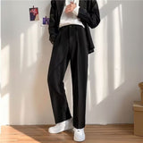 Wiaofellas Men Suit Pants Solid Full Baggy Casual Wide Leg Trousers for Mens Khaki Black White Japanese Style Streetwear Oversize Pants Man