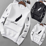 Wiaofellas Black White Mens Hoodies Pullover Crewneck Sweatshirts Vintage Aesthetic Spring Autumn Polyester Hoddies Clothes For Teenagers