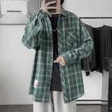 Wiaofellas Harajuku Plaid Shirt Men Hip Hop Flannel Checked Over Size Shirt High Quality Spring New Oversize Streetwear Green Retro Blouses