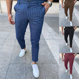 Wiaofellas Men's 2023 Spring Business Style Leisure Pants Stripe Slim Fit Fashion Side Pocket Long Pants Fashion Male Trousers Clothing