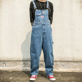 Wiaofellas Strap Jeans Loose Wide-leg Pants Men American Straight Casual Daddy Suspenders Overalls Cargo Workwear Denim Jumpsuit