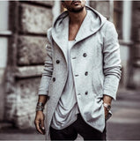 Wiaofellas Mens Fashion Hooded Woolen Coat Autumn Double Breasted Solid Color Male Winter Jacket Fashion Ropa De Hombre