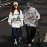 Wiaofellas Autumn Zipper Vintage Letter Print Polo Sweatshirts Harajuku Graphic Pullover Japan Street Oversized Waffle Hoodies Couple Tops