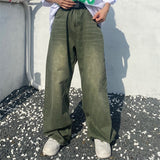 Wiaofellas  Green Jeans Baggy Distressed Vintage Denim Trousers Male Wide Leg Pants Men Streetwear Retro Oversize Casual Hip Hop