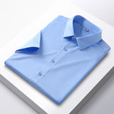 Wiaofellas 6XL Large Solid Men's Short Sleeve Shirt Summer New Ice Silk Non iron Luxury Long Sleeve Business Casual Fit Wrinkle Proof