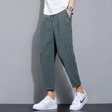 Wiaofellas Summer Cotton Linen Men's Trousers Fashion Casual Pants Solid Color Breathable Loose Shorts Straight Pants Streetwear M-5XL