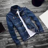 Wiaofellas Teens Denim Jacket Pockets Autumn Winter Dressing Turndown Collar Buttons Jacket Single Breasted Men Jeans Coat  for Working