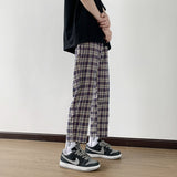Wiaofellas Summer Thin Casual Pants Men Fashion Purple Black Retro Plaid Pants Men Streetwear Hip-hop Loose Straight Pants Mens Trousers