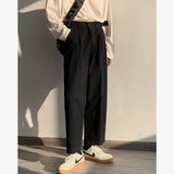 Wiaofellas Men's Loose Solid Color Simple Straight Casual Pants High-quality Black/brown Color Fashion Trend Trousers Plus Size M-2XL