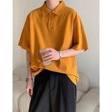 Wiaofellas Summer Short-sleeved T-shirt Men Fashion Casual Oversized T Shirt Men Streetwear Korean Loose Lapel Tshirt Mens Polo Shirt M-2XL