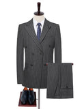 Wiaofellas Gray Men Suits 2 Pieces Blazer Pants Double Breasted Pinstripe Fashion Business Wedding Groom Formal Work Party Causal Tailored