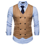 Wiaofellas Fashion Mens Double Breasted Blazer Casual Vest Sleeveless Suit Vest Male Plus Size Waistcoat Men Navy Blue Top for Men Slim Fit