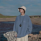 Wiaofellas Autumn And Winter New Sweater Loose Vintage Steel Print Alphabet Round Collar Pullover Sweater Black, Gray, Blue.
