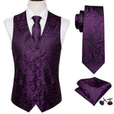 Wiaofellas 4PC Mens Extra Silk Vest Party Wedding Gold Paisley Solid Floral Waistcoat Vest Pocket Square Tie Suit Set Barry.Wang BM-2017