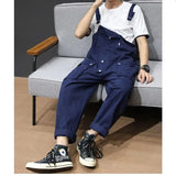 Wiaofellas Japanese Vintage Overalls Men's Loose Multi Pocket Strap Cargo Pants Spring Workwear Rompers Youth Trendy Blue Straight Jumpsuit